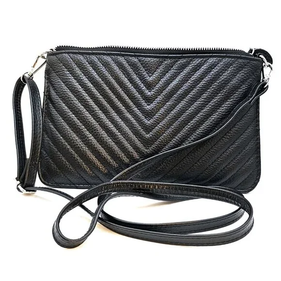 Beren Black Quilted Leather Crossbody Purse Clutch – Small Organizer Bag - Picture 9 of 9